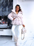 Puffy, short jacket with tie belt - light beige
